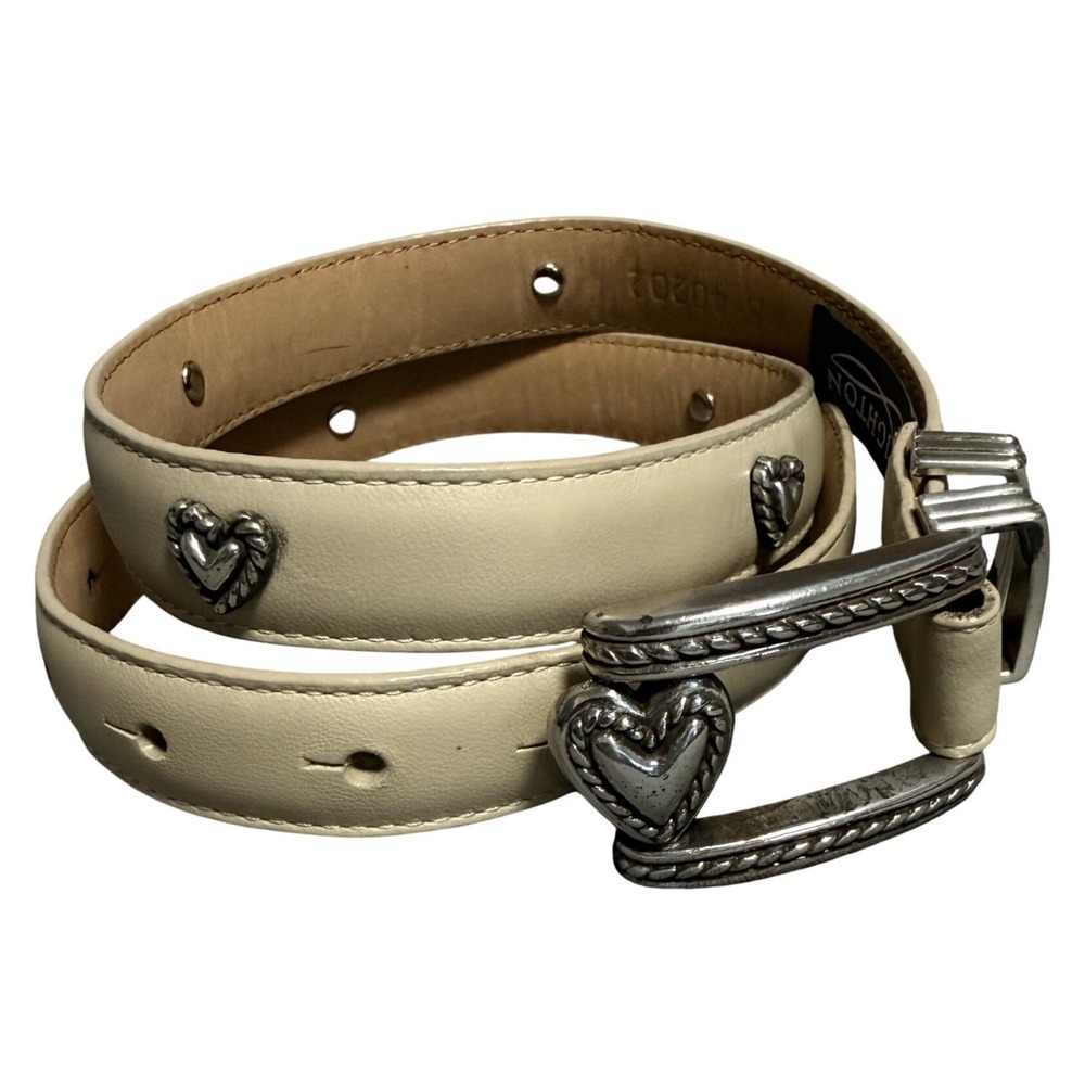 Vintage Brighton Concho Belt Womens S Beige Silver Tone Heart Leather Boho